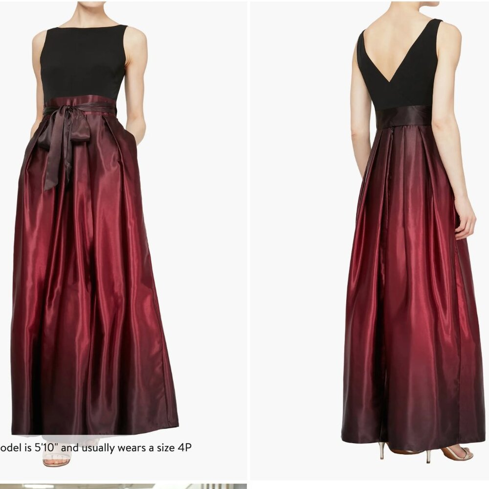 SLNY Black and Burgundy Maxi Dress with POCKETS!!